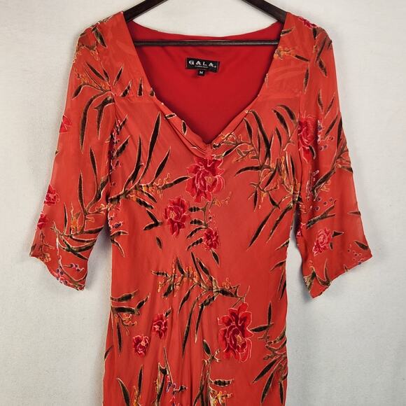 Gala Collection Red Floral Velvet Burnout Dress  Women’s SZ M Vintage 1990’s - Picture 4 of 15